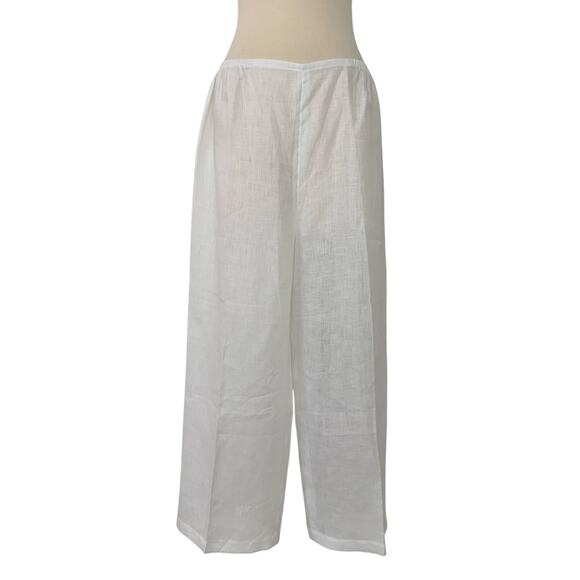 Caroline Rose Linen Wide-Leg Ankle Pants White Semi-Sheer Made in USA Size L - Picture 1 of 10